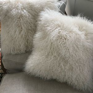 Real White Mongolian Fur Pillow Covers (set of 2)